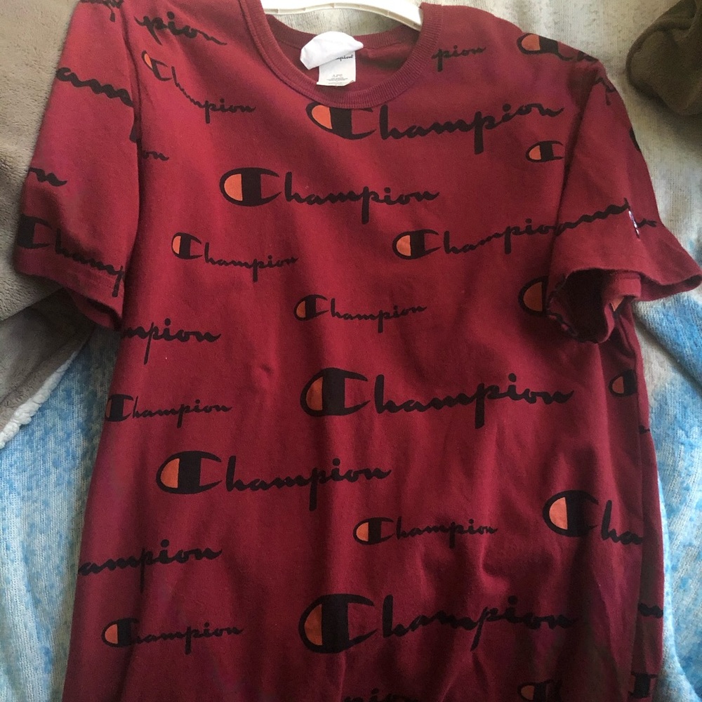 Champion script red t shirt